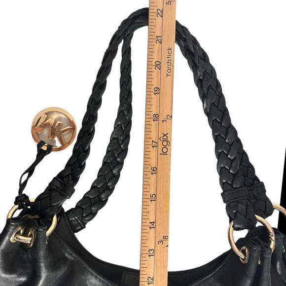 Michael Michael Kors Braided Astor Grommet Large Shoulder Tote Black Leather - Picture 13 of 14